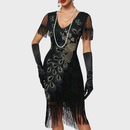Women's Black Feather Cocktail Dress