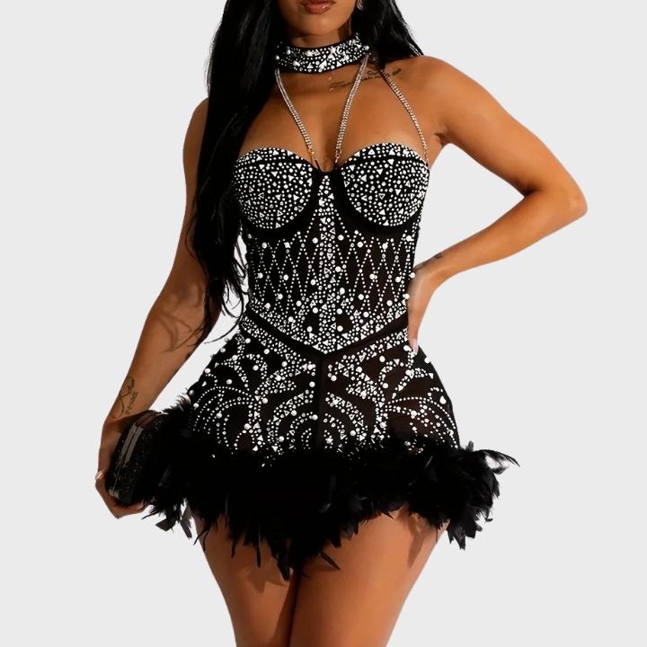 Women's Sparkling Black Rhinestone Romper