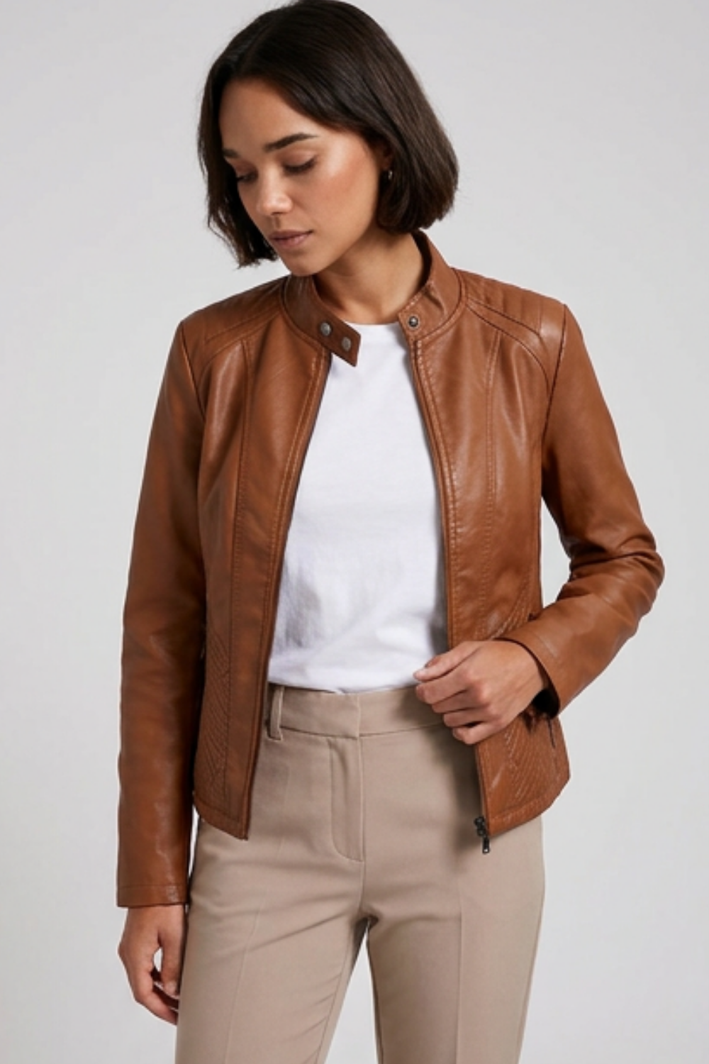 Leather Style Long Sleeve Biker Jacket Women