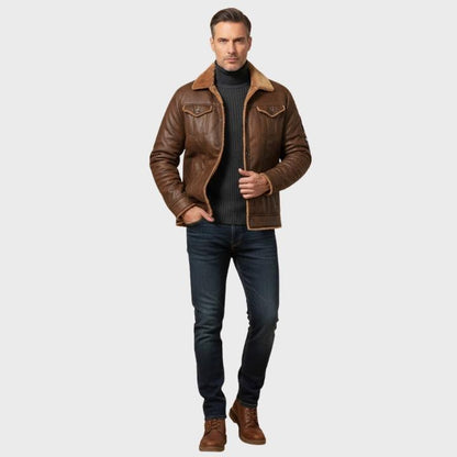 Men’s Faux Leather Jacket with Shearling Lining