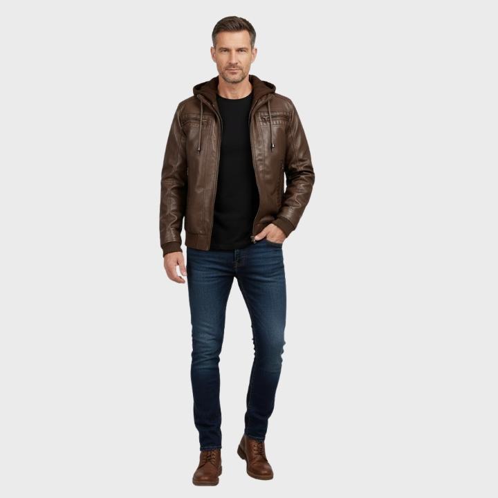 Men’s Hooded Bomber Jacket with Zipper Pockets