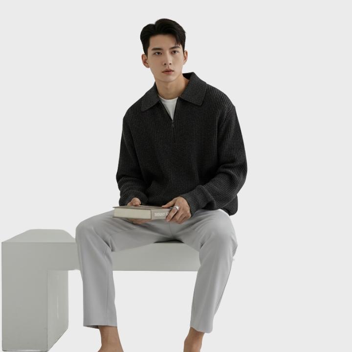 Men's Oversized Knitted Quarter Zip Collar Jumper