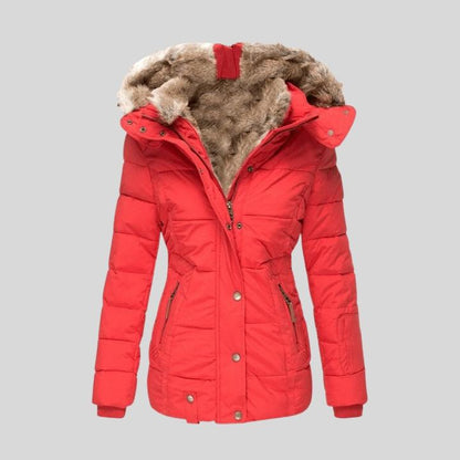 Women’s Long Sleeve Puffer Coat with Soft Fur Lining