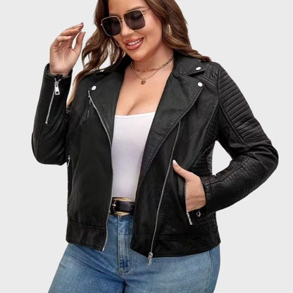 Women's Plus Size Biker Jacket with Zipper Pockets