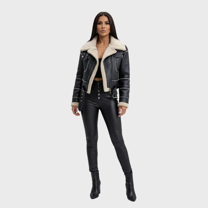 Women’s Short Zip-Up Retro Leather Jacket