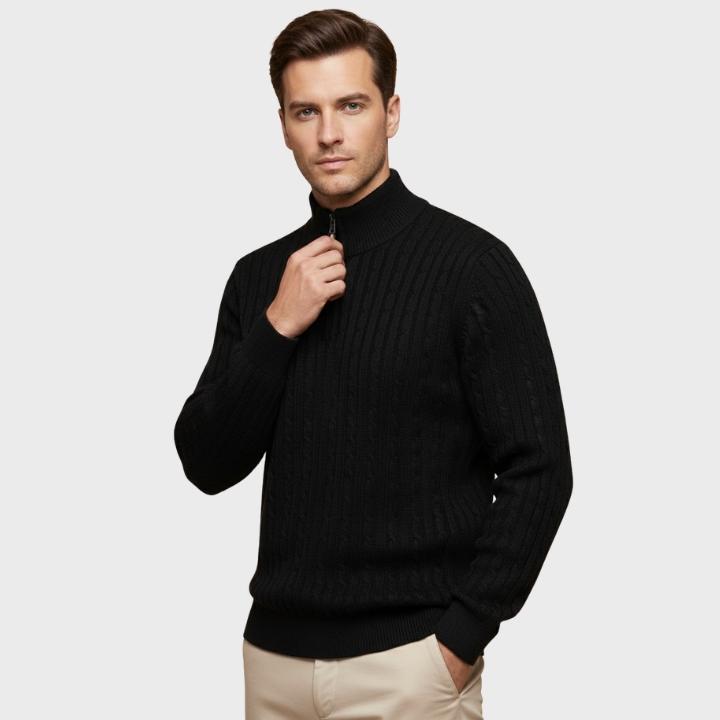Men's Casual Solid Color High-Stretch Quarter-Zip Cable Knit Jumper