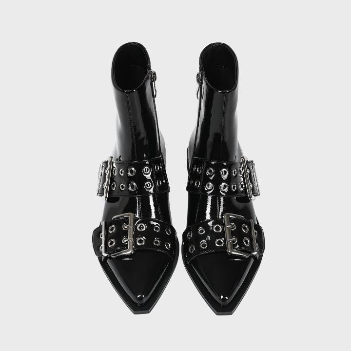 Women's Chunky Mid-Heel Zipper Biker Boots