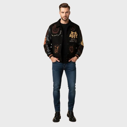 Men’s Geometric Embroidered Baseball Jacket