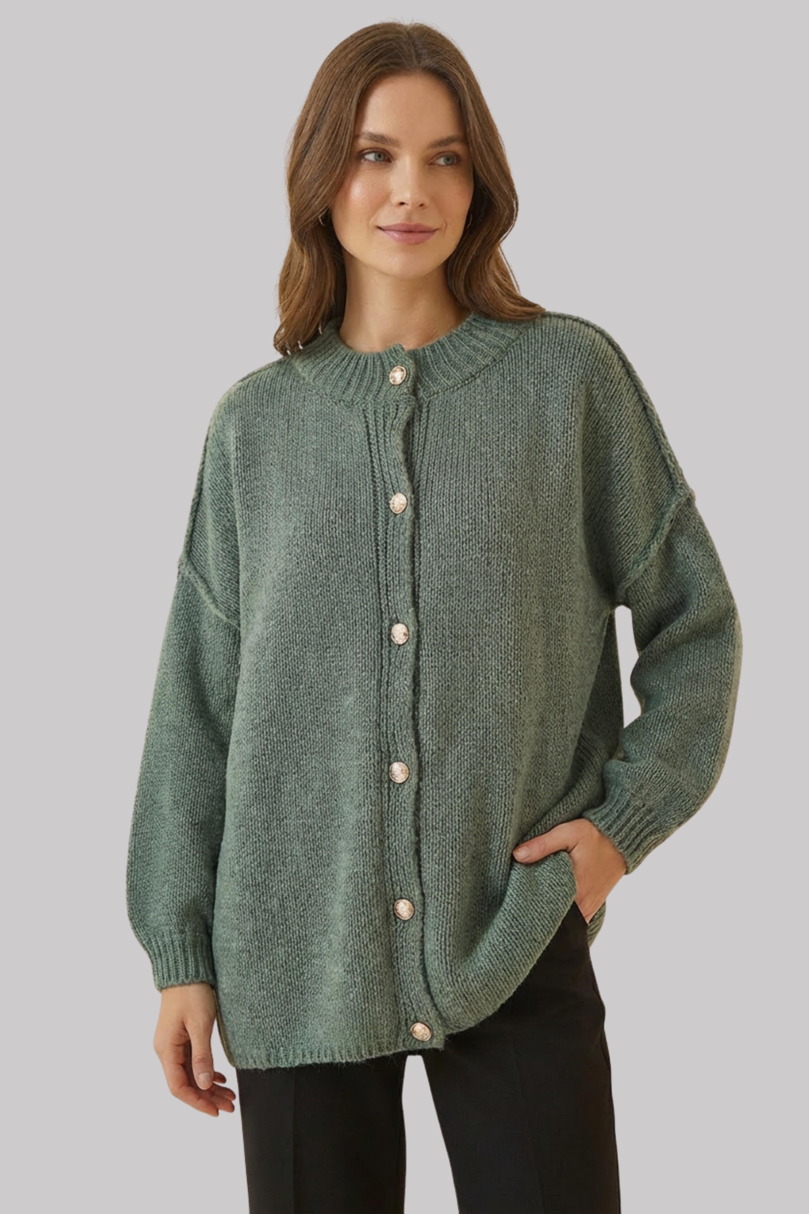 Women’s Button-Front Knit Round Neck Cardigan Sweater
