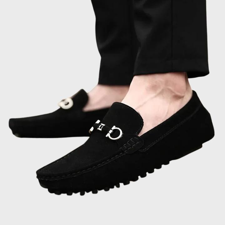 Men's Slip On Loafers with Silver Metal Bar Detail