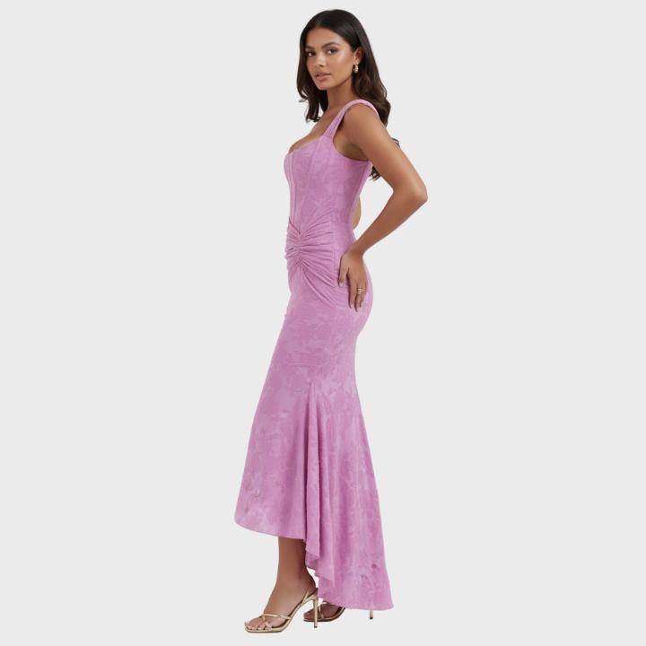 Women's Draped Corset Floral High-Low Gown