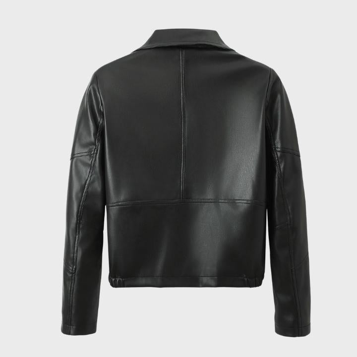 Women's Black Diagonal Zip Short Retro Leather Jacket