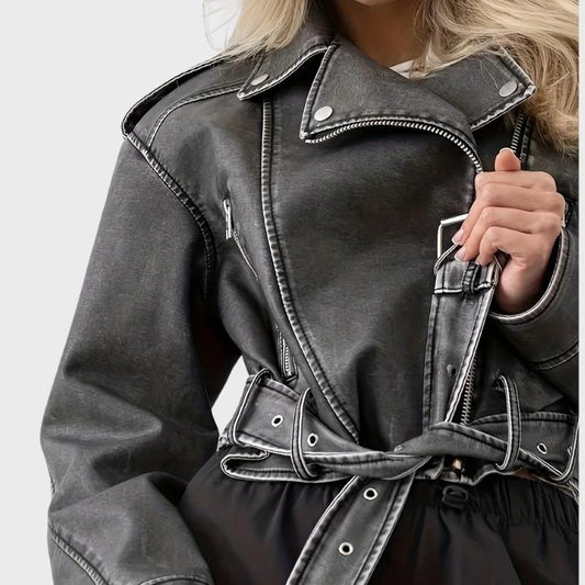 Women’s Chic Faux Leather Moto Jacket