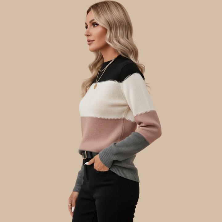 Women's Casual Color Block Crew Neck Pullover