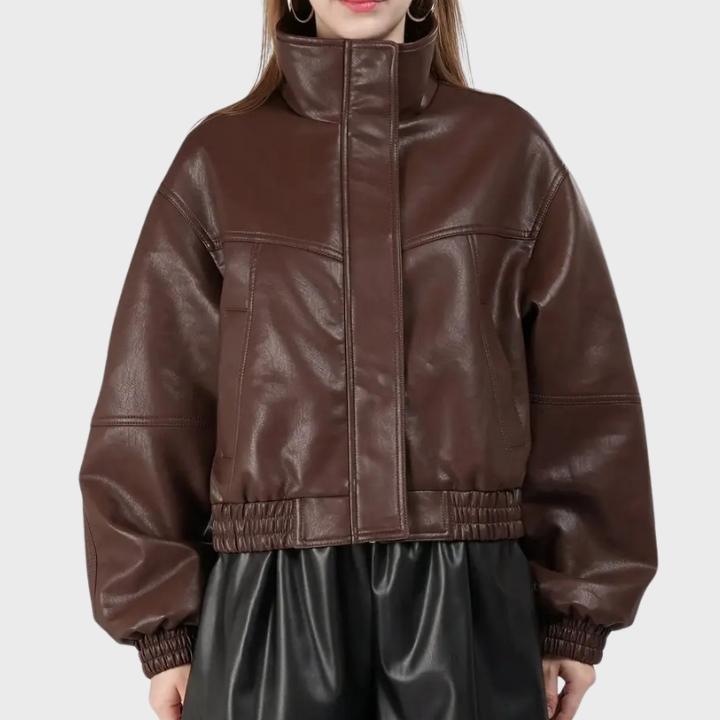 Women’s Zip Front Leather Bomber Jacket
