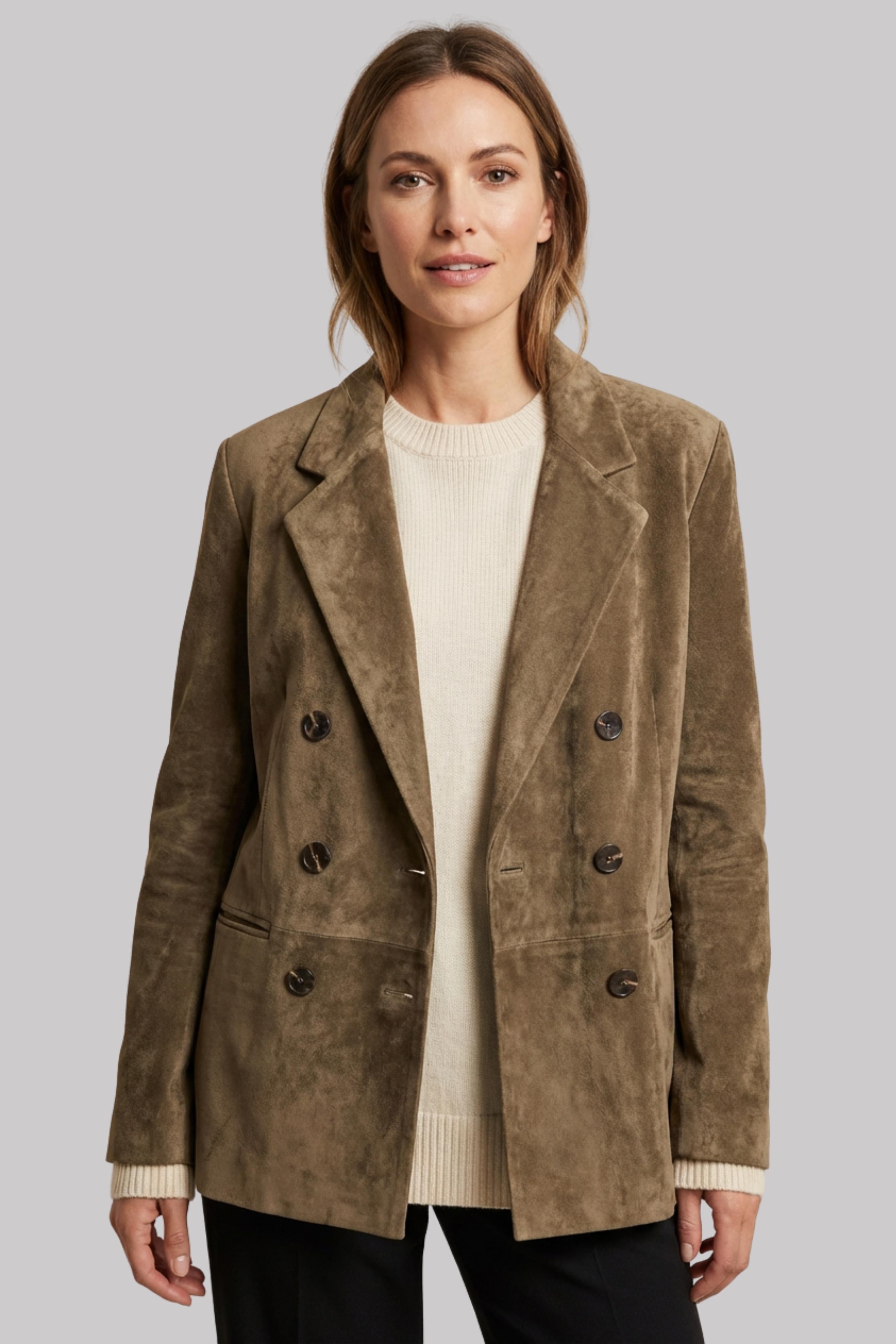 Women’s Khaki Double-Breasted Casual Blazer Jacket