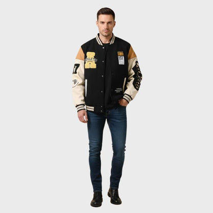 Men’s Vintage Varsity Jacket with Embroidered Patches