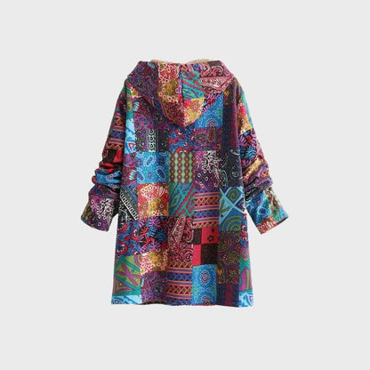 Women's Patchwork Print Hooded Coat