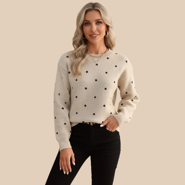 Women's Polka Dot Knit Crew Neck Sweater