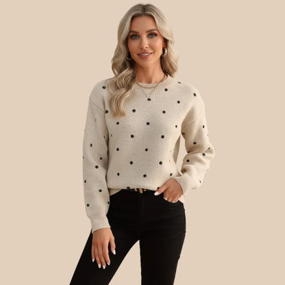 Women's Polka Dot Knit Crew Neck Sweater
