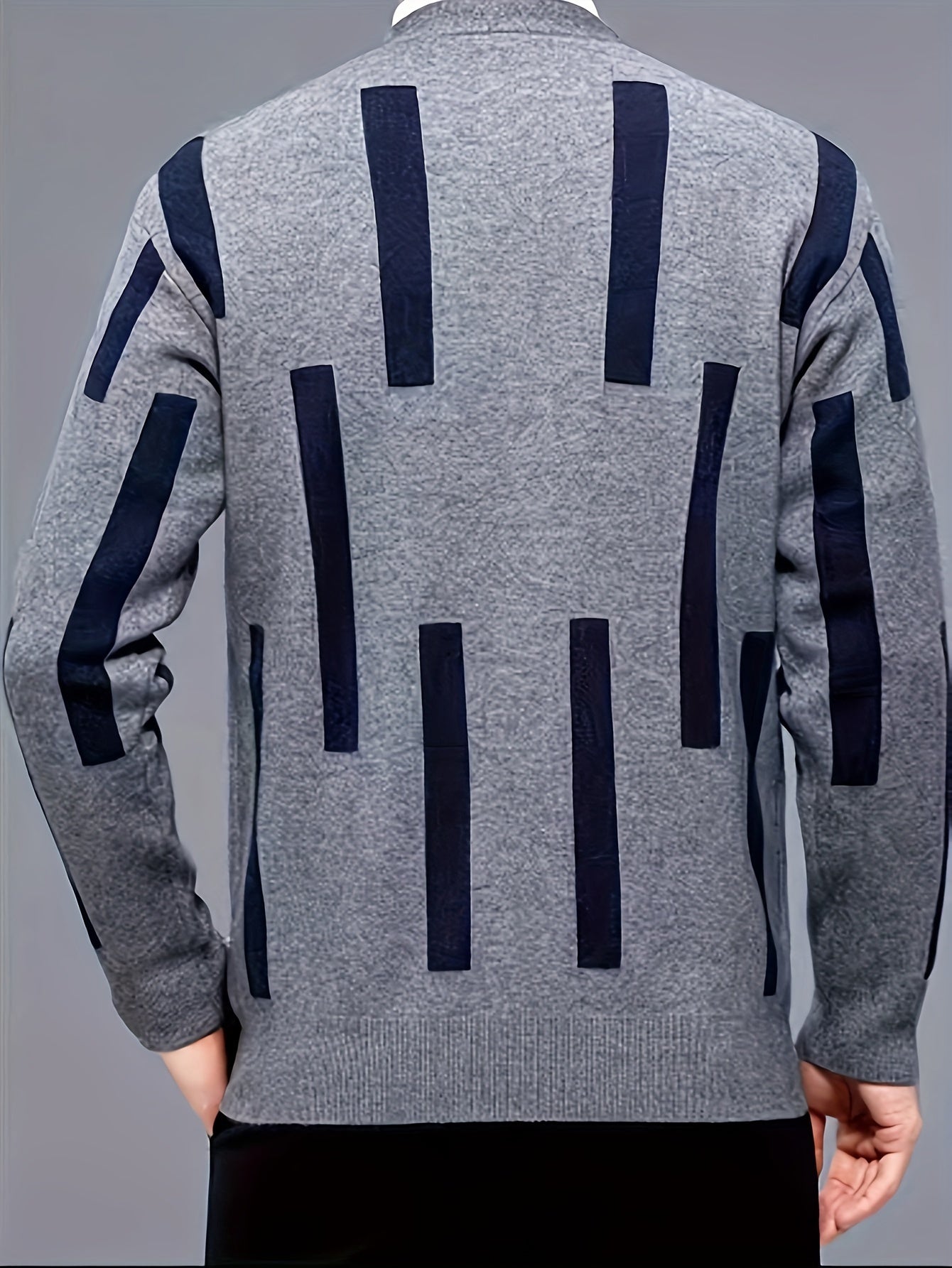 [2024 Men's V-Neck Sweater] 2024 Men's Casual V-Neck Cardigan Sweater | Striped Button-Front Design, Stretchy Knit Fabric, All-Season Comfort, Regular Fit Long Sleeve | Vneck Design, Durable Comfort, Textured Knitwear