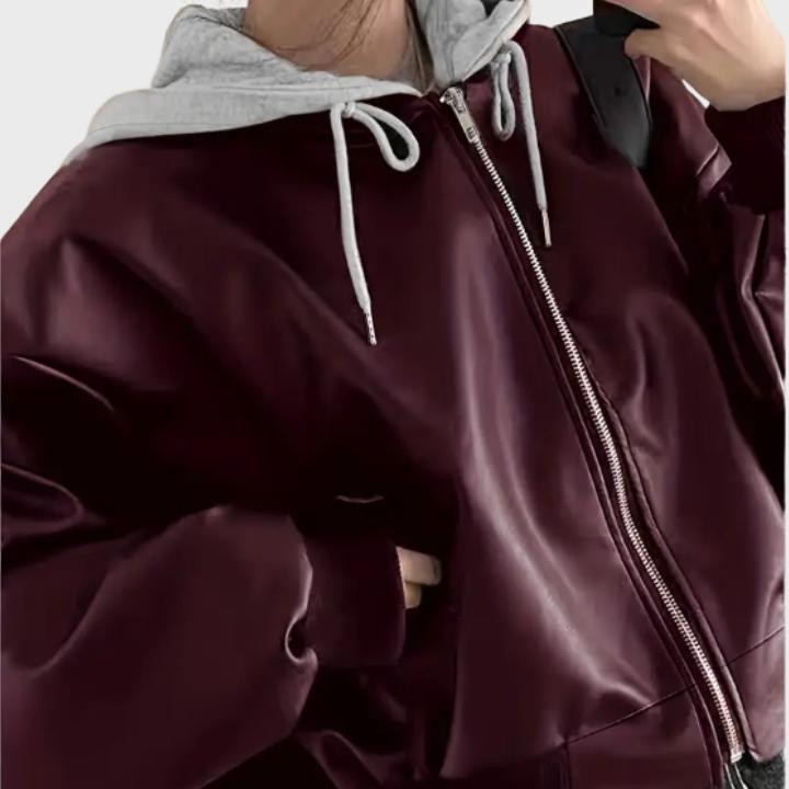 Women’s Oversized Retro Zip-Up Leather Jacket