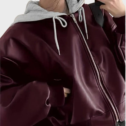 Women’s Oversized Retro Zip-Up Leather Jacket