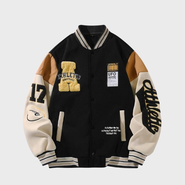 Men’s Vintage Varsity Jacket with Embroidered Patches