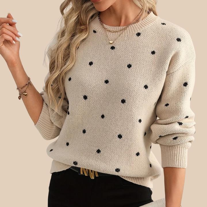 Women's Polka Dot Knit Crew Neck Sweater