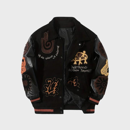 Men’s Geometric Embroidered Baseball Jacket