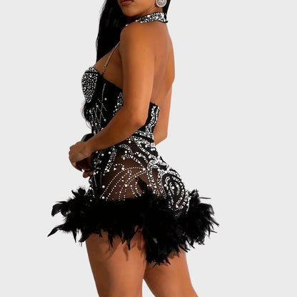 Women's Sparkling Black Rhinestone Romper