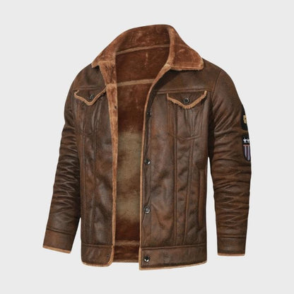 Men’s Faux Leather Jacket with Shearling Lining