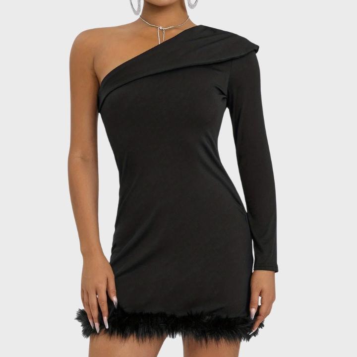 Women's Black One-Shoulder Mini Dress