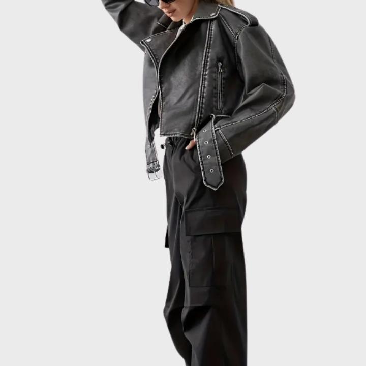 Women’s Chic Faux Leather Moto Jacket