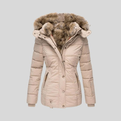 Women’s Long Sleeve Puffer Coat with Soft Fur Lining