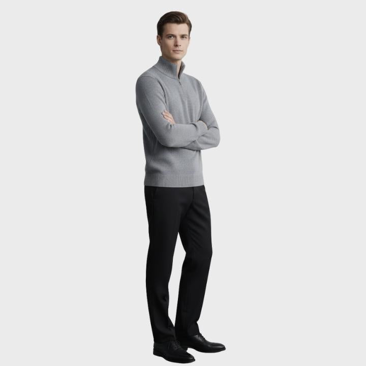 Men's Gray Stand Collar Knit Quarter Zip Jumper