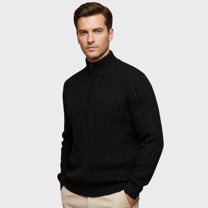 Men's Casual Solid Color High-Stretch Quarter-Zip Cable Knit Jumper