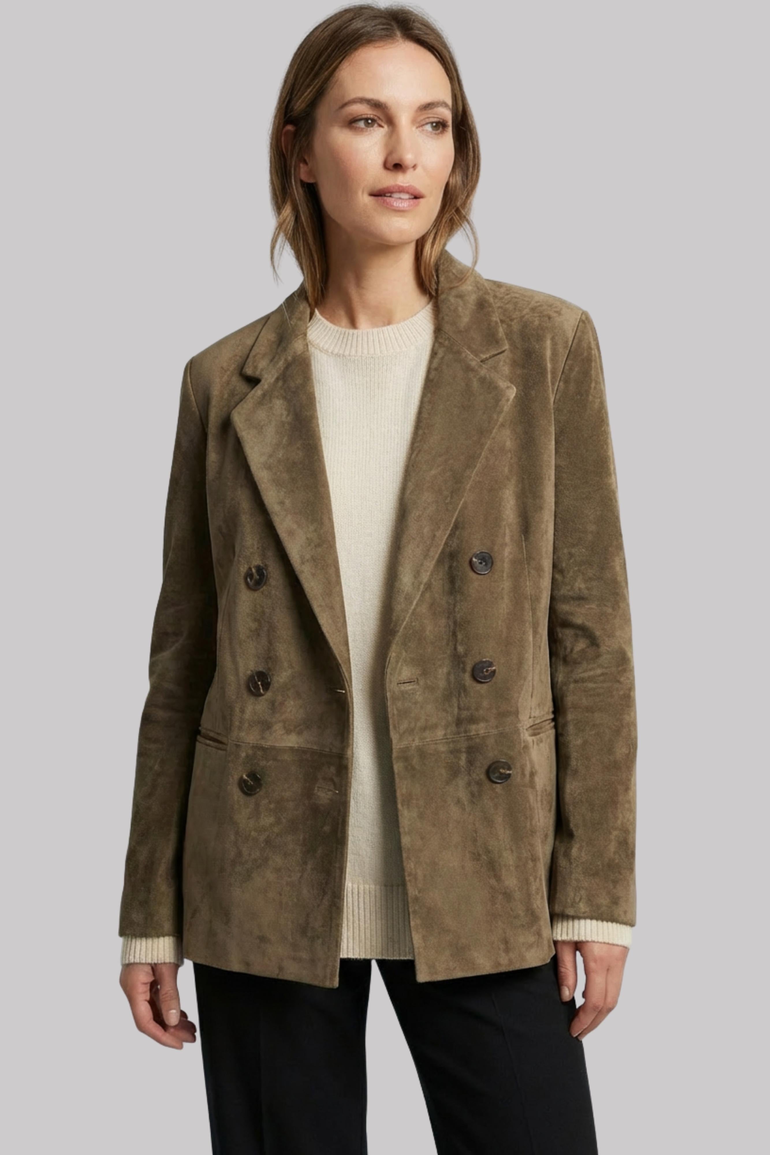 Women’s Khaki Double-Breasted Casual Blazer Jacket