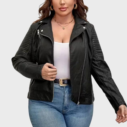 Women's Plus Size Biker Jacket with Zipper Pockets