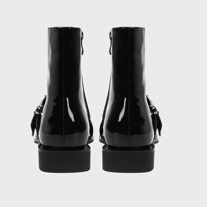 Women's Chunky Mid-Heel Zipper Biker Boots