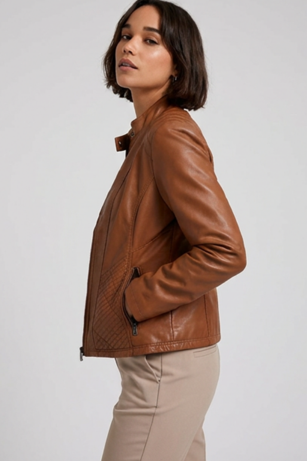 Leather Style Long Sleeve Biker Jacket Women