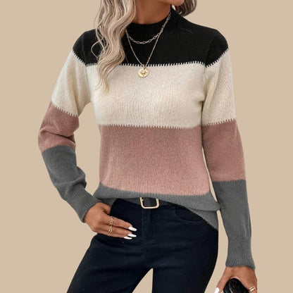 Women's Casual Color Block Crew Neck Pullover