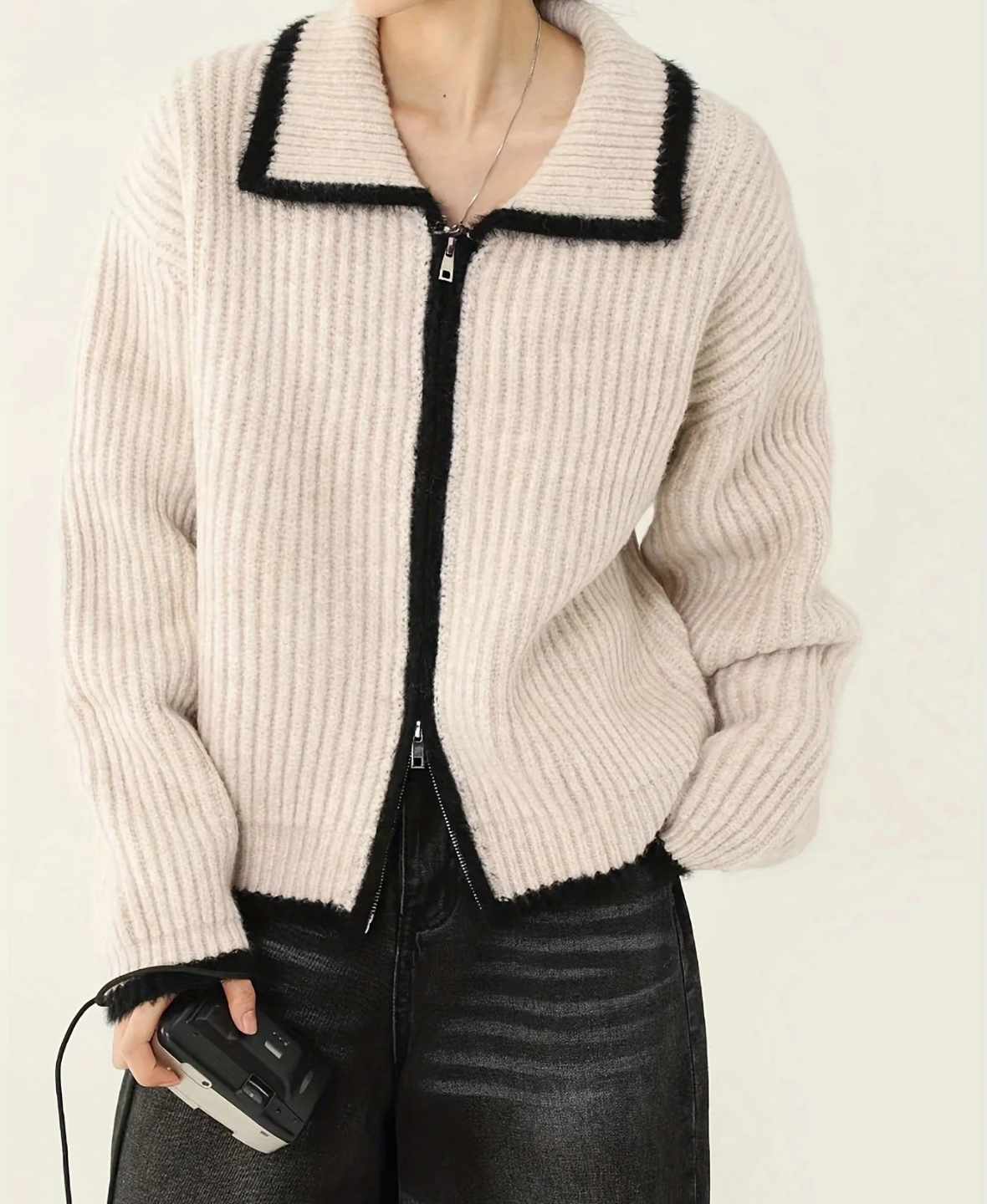 Zip Front Knit Cardigan
