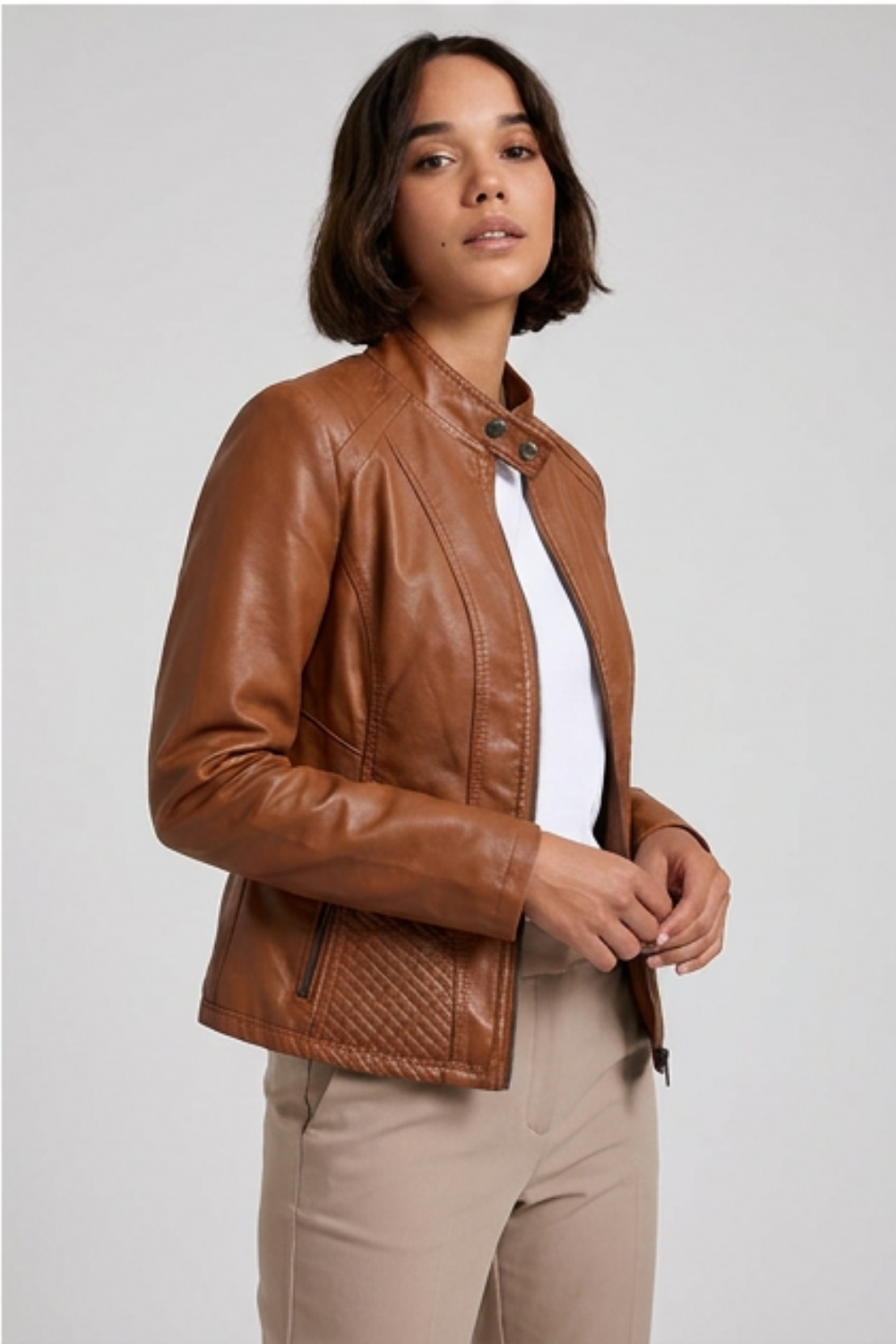 Leather Style Long Sleeve Biker Jacket Women