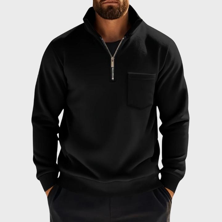 Men's Long Sleeve Quarter Zip Chest Pocket Jumper