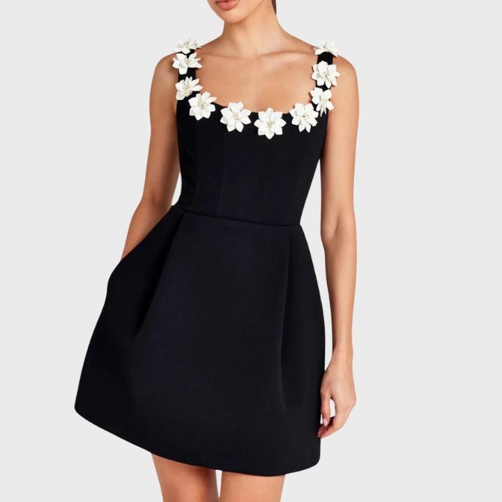 Women's Floral Appliqué Structured Mini Dress