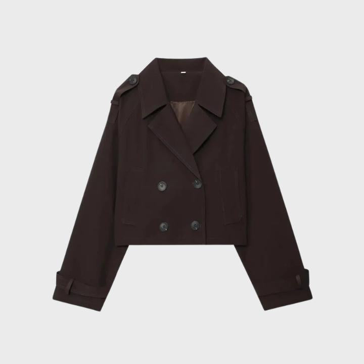 Women's Dark Brown Cropped Double Button Short Jacket
