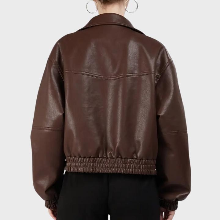 Women’s Zip Front Leather Bomber Jacket