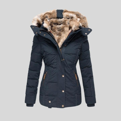 Women’s Long Sleeve Puffer Coat with Soft Fur Lining