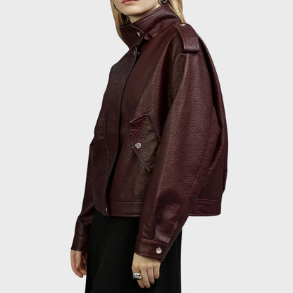 Women’s Retro Crimson Leather Jacket